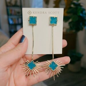 Kendra Scott Vintage Gold and turquoise blue starburst drop Earrings
